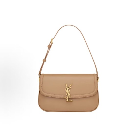 SAINT LAURENT SOLFERINO brand logo single-shoulder bag, medium-sized for women, light hazel color